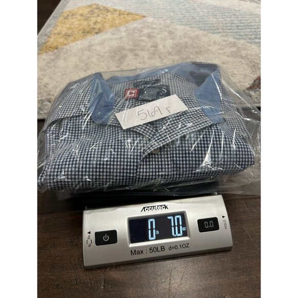 Chaps Mens Short Sleeve Button-Up Shirt Blue Gingham Check Sz XL - Picture 9 of 9